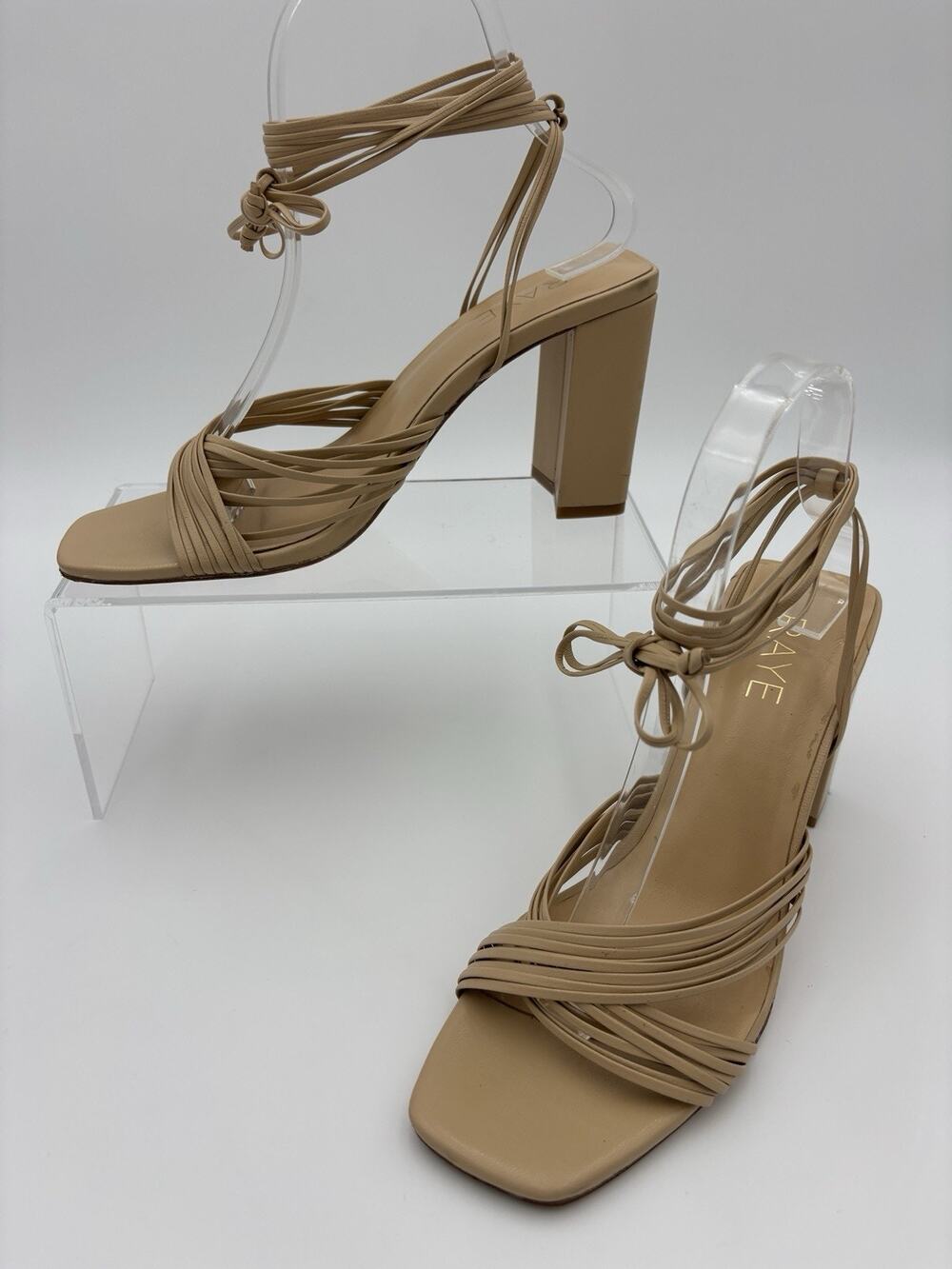 RAYE Gian Strappy Sandal Heels Nude Beige Size 8.5 Ankle Wrap Straps